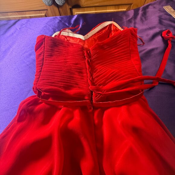 NEW๐Fiesta Fire Red Strapless Mini Cocktail - Party Chiffon Dress w/ Lace-Up - Picture 11 of 16